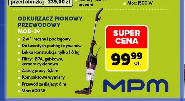 Odkurzacz pionowy przewodowy MOD-39 Mpm promocja w Carrefour