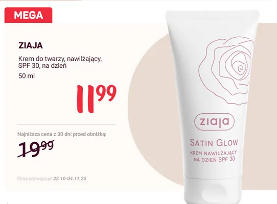 Krem do twarzy nawilżający SPF 30 na dzień Ziaja promocja w Rossmann