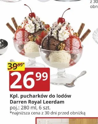 Komplet pucharków do lodów Darren Royal Leerdam 6-pak 280 ml promocja w Prymus AGD