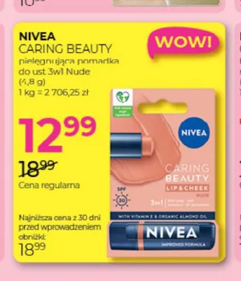 Pielęgnująca pomadka do ust Nivea Caring Beauty Nude promocja w Drogerie Jawa