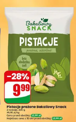 Pistacje prażone niesolone Bakaliowy Snack promocja w Dino