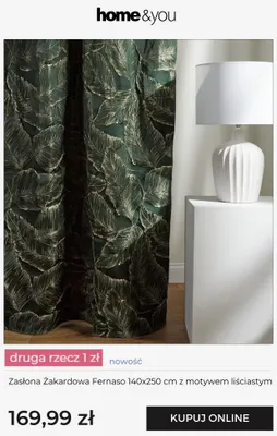 Zasłona żakardowa Fernaso 140x250 cm z motywem liściastym home & you promocja w home&you