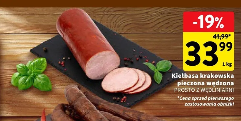 Kiełbasa krakowska pieczona wędzona Prosto z Wędliniarni promocja w Intermarche