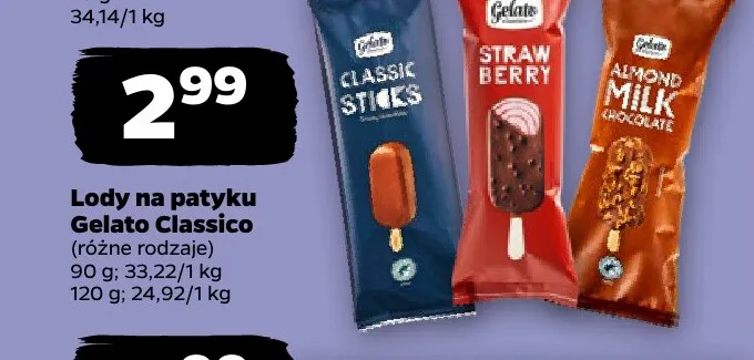 Lody na patyku Gelato Classico Classic Sticks promocja w Netto