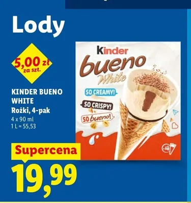 Lody rożki Kinder Bueno White 4-pak promocja w Lidl