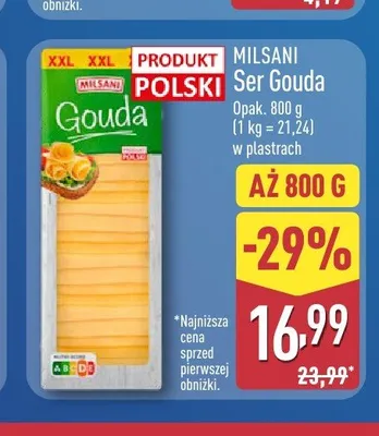 Ser Gouda w plastrach Milsani promocja w Aldi