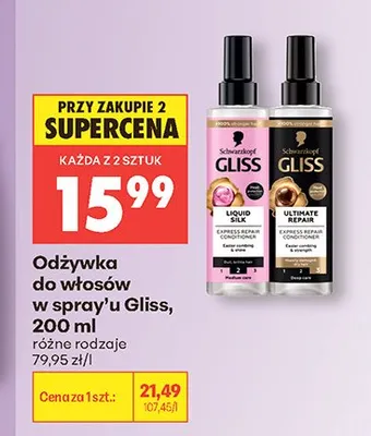 Odżywka do włosów w spray'u Gliss promocja w Biedronka