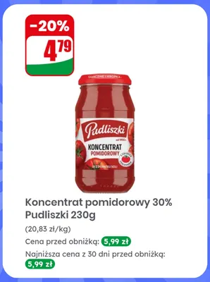 Koncentrat pomidorowy 30% Pudliszki promocja w Dino