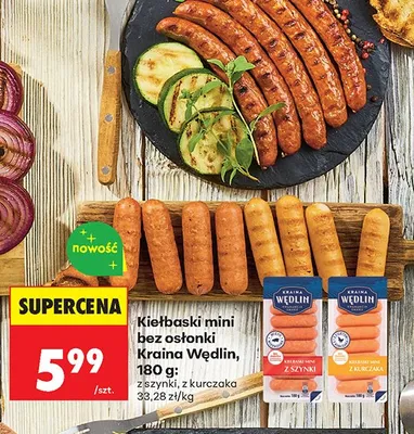 Kiełbaski mini bez osłonki Kraina Wędlin z szynki promocja w Biedronka