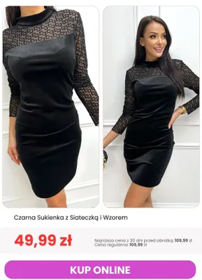 Sukienka czarna z siateczką i wzorem ModnaKiecka.pl promocja w Modna Kiecka