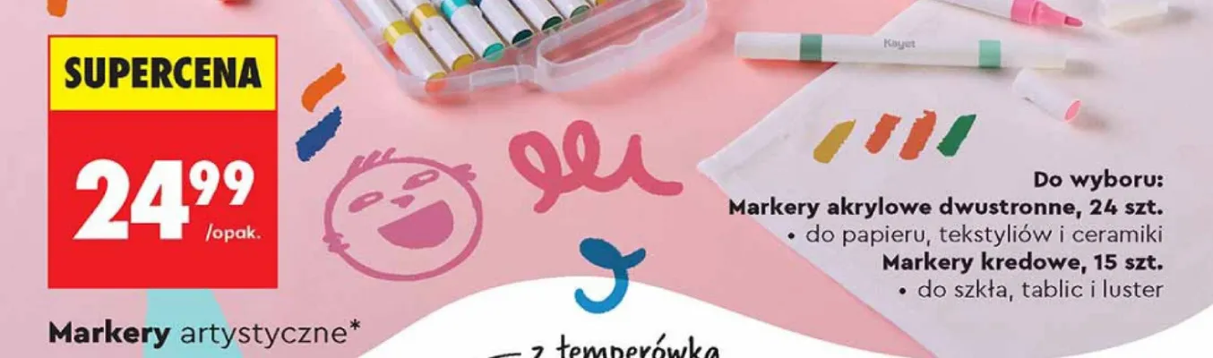 Markery akrylowe dwustronne Kayet 24szt. promocja w Biedronka