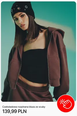 Czekoladowa rozpinana bluza ze scuby Cropp promocja w Cropp