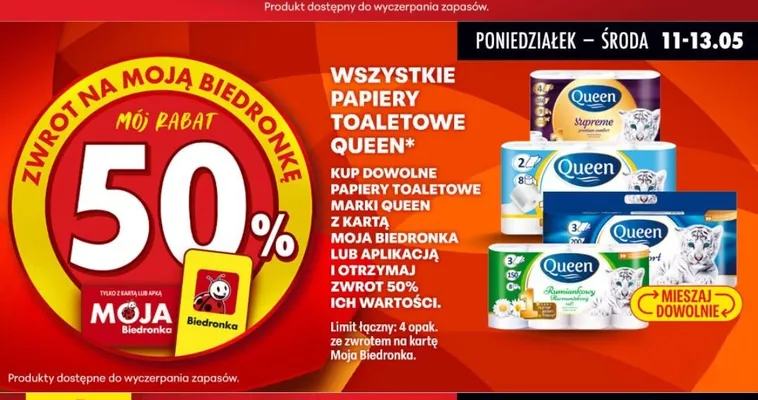 Papiery toaletowe Queen promocja w Biedronka