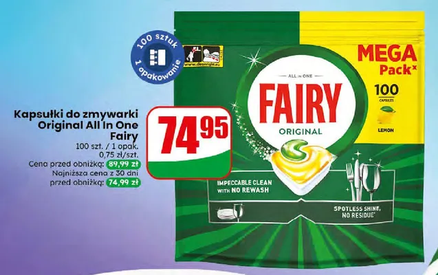 Kapsułki do zmywarki Fairy Original All In One Lemon promocja w Dino