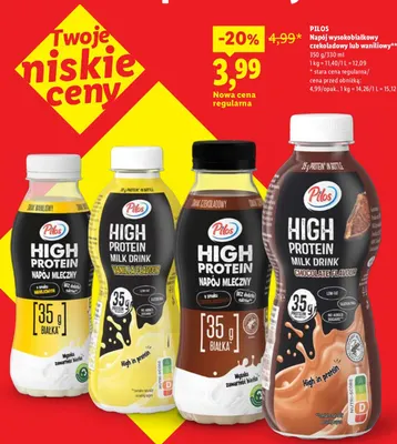 Napój wysokobiałkowy czekoladowy Pilos promocja w Lidl