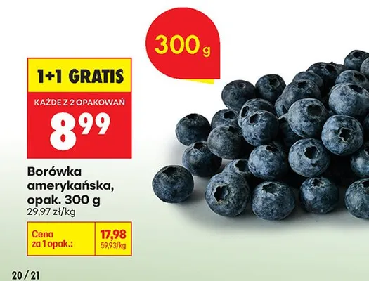 Borówka amerykańska 300 g 1+1 GRATIS promocja w Biedronka