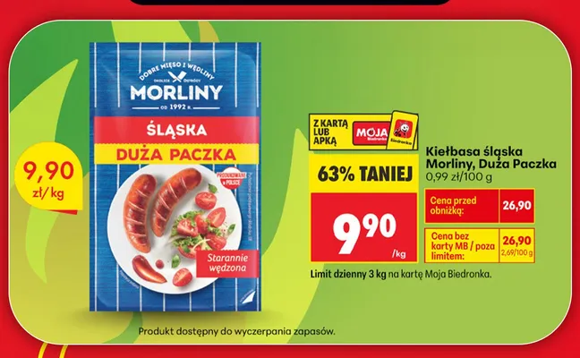 Kiełbasa śląska Morliny Duża Paczka promocja w Biedronka