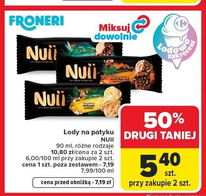 Lody na patyku Nuii Salted Caramel & Australian Macadamia promocja w Carrefour