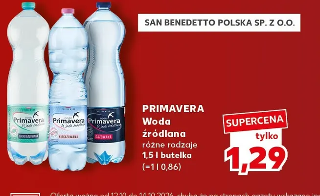Woda źródlana niegazowana Primavera promocja w Kaufland