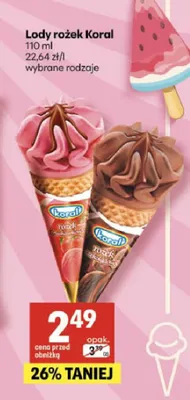Lody rożek Koral promocja w Delikatesy Centrum