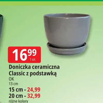 Doniczka ceramiczna Classic z podstawką Ok 13 cm promocja w Leclerc