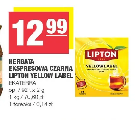 Herbata ekspresowa czarna Lipton Yellow Label promocja w SPAR