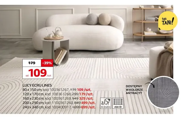 Dywan Lucy Ecru Lines 120x170 cm promocja w Komfort