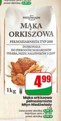 Mąka orkiszowa pełnoziarnista Młyn Niedźwiady promocja w Dino