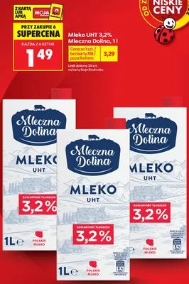 Mleko UHT Mleczna Dolina 3,2% promocja w Biedronka