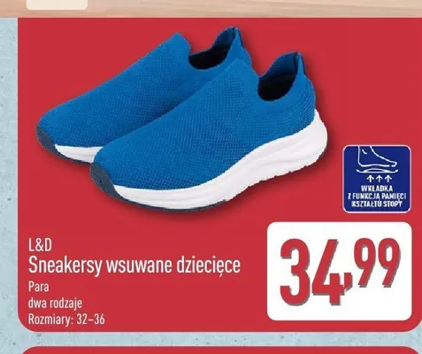 Sneakersy wsuwane dziecięce L&D niebieskie promocja w Aldi