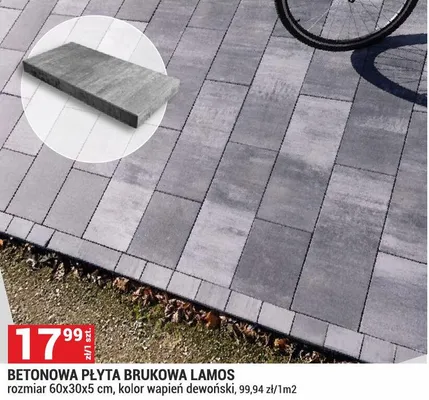 Betonowa płyta brukowa Lamos rozmiar 60x30x5 cm, kolor wapień dewoński, 99,94 zł/1m2 promocja w Merkury Market