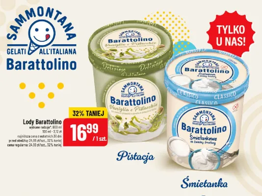 Lody Barattolino śmietanka Sammontana promocja w POLOmarket