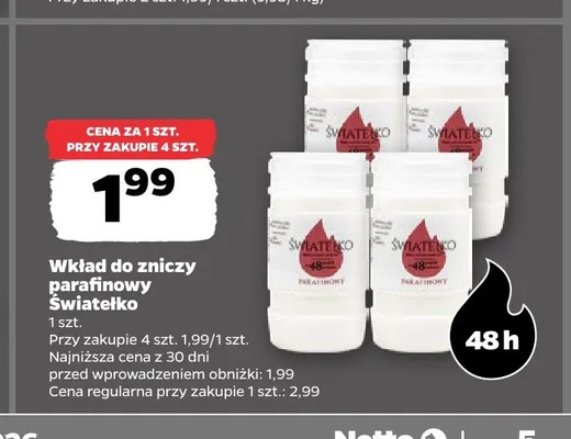 Wkład do zniczy parafinowy Światełko promocja w Netto