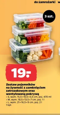 Zestaw pojemników na żywność z zamknięciem zatrzaskowym oraz wentylowaną pokrywą 3szt. promocja w Netto