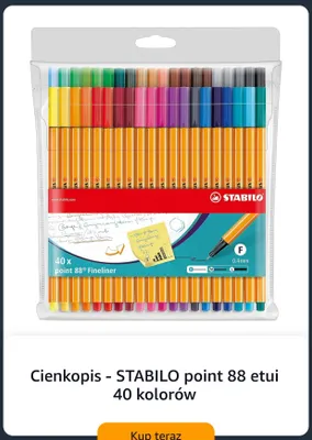Cienkopis STABILO point 88 etui 40 kolorów promocja w Amazon