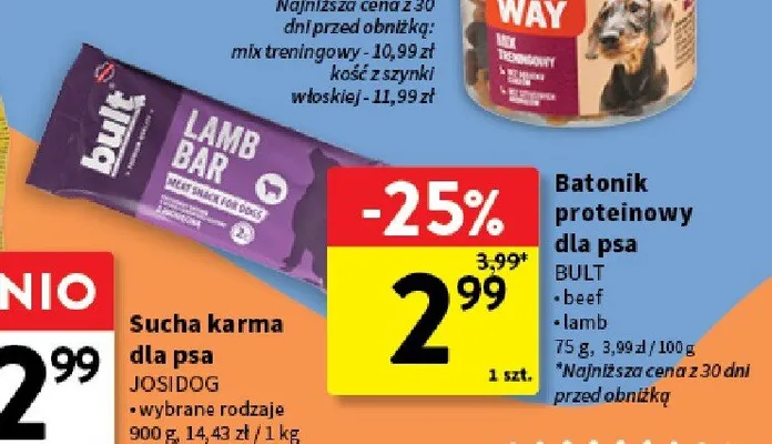 Batonik proteinowy dla psa beef Bult promocja w Intermarche