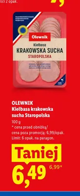 Kiełbasa krakowska sucha Staropolska Olewnik promocja w Lidl