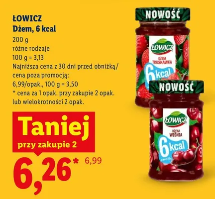 Dżem 6 kcal wiśniowy Łowicz promocja w Lidl