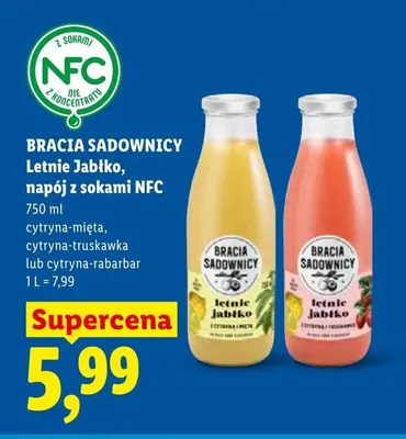 Letnie Jabłko napój z sokami NFC Bracia Sadownicy cytryna-mięta promocja w Lidl