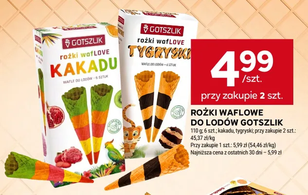 Rożki waflowe do lodów Gotszlik Tygryski promocja w Stokrotka