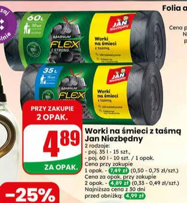 Worki na śmieci z taśmą Jan Niezbędny 35 l promocja w Dino