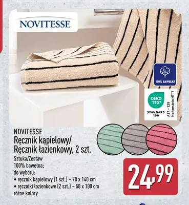 Ręczniki łazienkowe 2-pak 50x100 cm Novitesse promocja w Aldi