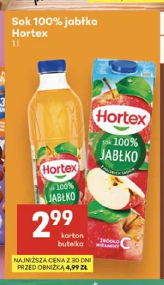 Sok jabłko Hortex 100% promocja w Delikatesy Centrum