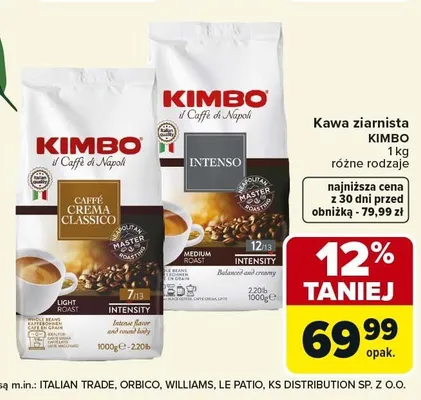 Kawa ziarnista KIMBO promocja w Carrefour Market
