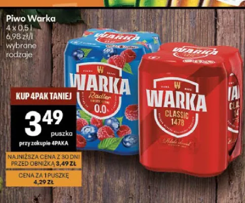 Piwo bezalkoholowe Warka Radler Ciemne Owoce Leśne 4-pak 500 ml promocja w Delikatesy Centrum