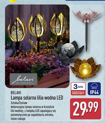 Lampa solarna lilia wodna LED Belavi promocja w Aldi