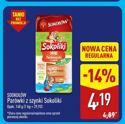 Parówki z szynki Sokoliki Sokołów promocja w Aldi