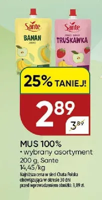 Mus 100% bananowy Sante wybrany asortyment promocja w Chata Polska