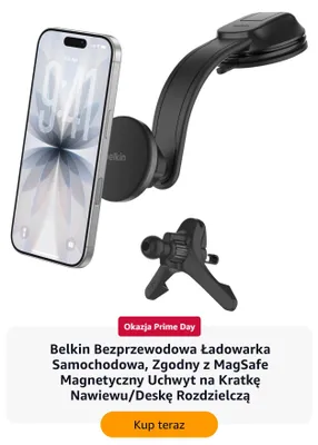 Bezprzewodowa ładowarka samochodowa Belkin magnetyczny uchwyt promocja w Amazon