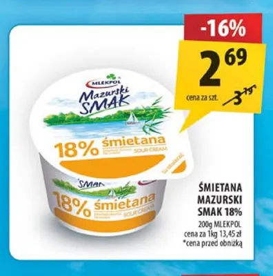 Śmietana Mazurski Smak 18% promocja w Arhelan